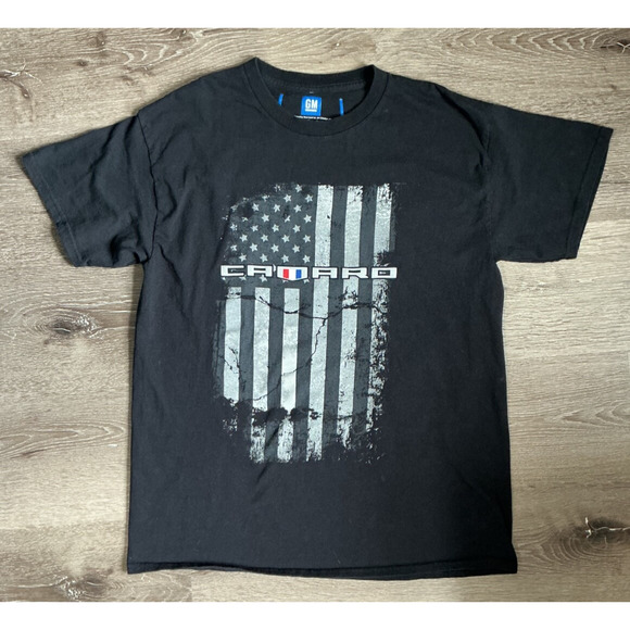 GM Camaro Flag T Shirt Black Red Blue Men's L Sportscar Chevy GM - Picture 1 of 6